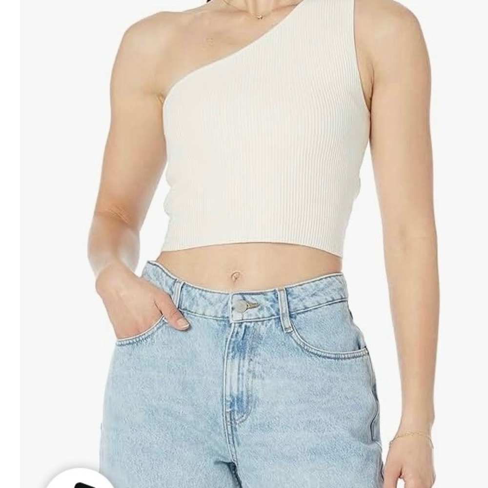 Cream Asymmetrical Sleeveless Crop Tank Top